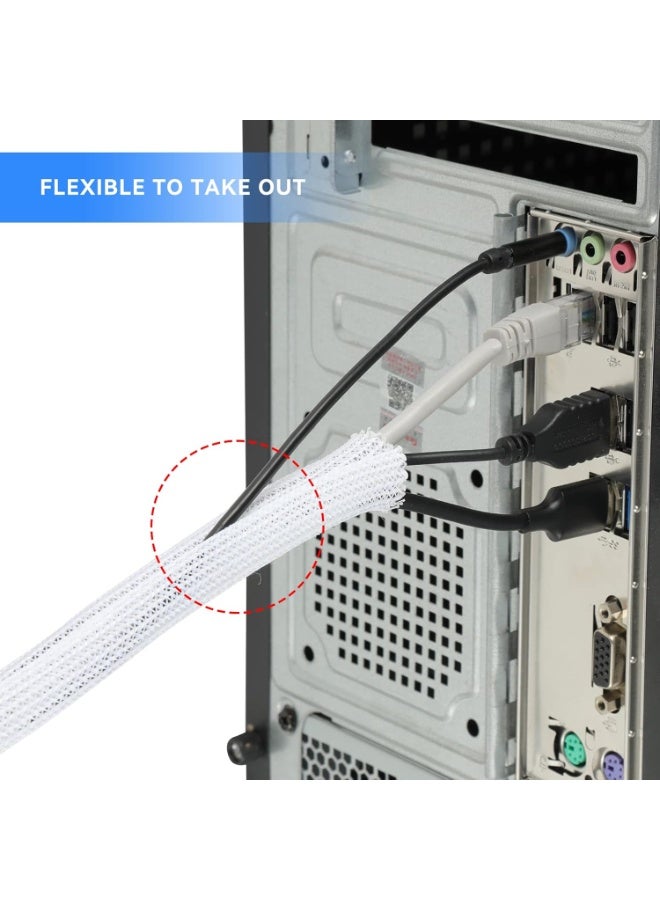 2m White Cable Sleeve – Self-Closing Cable Management System for Desktops, TVs, Projectors – Heat-Resistant Wire Organizer  Pet-Proof Protection - Image 3