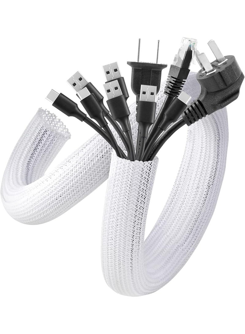 2m White Cable Sleeve – Self-Closing Cable Management System for Desktops, TVs, Projectors – Heat-Resistant Wire Organizer  Pet-Proof Protection - Image 1