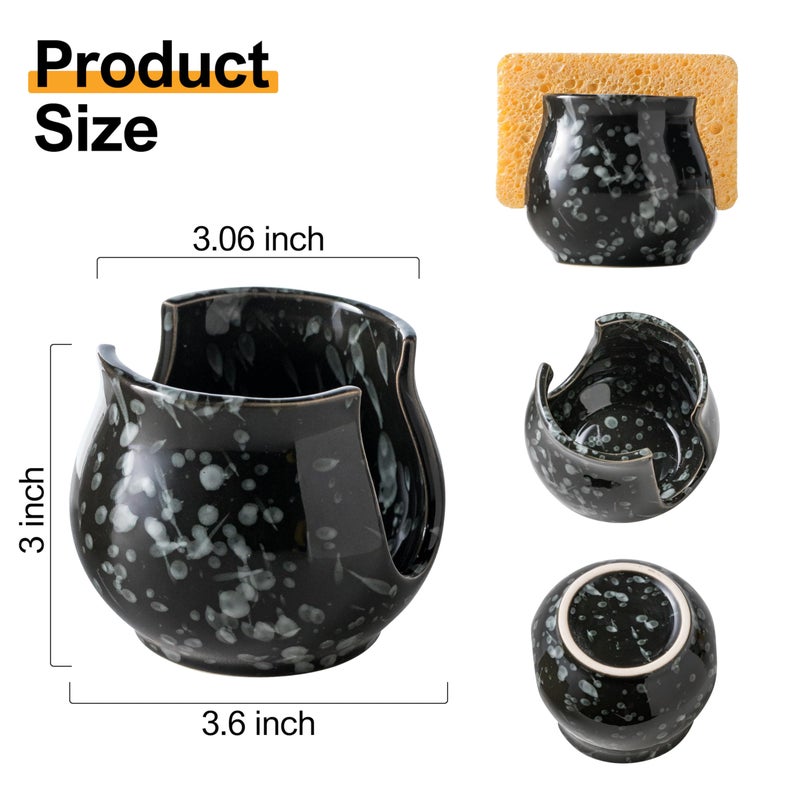 Zoeeker Kitchen Sponge Holder, Ceramic Dish Sponge Holder Kithen Sink Organizer Farmhouse Brush Holder Dish Rack for Bathroom, Kitchen, Sink, Black - Image 4