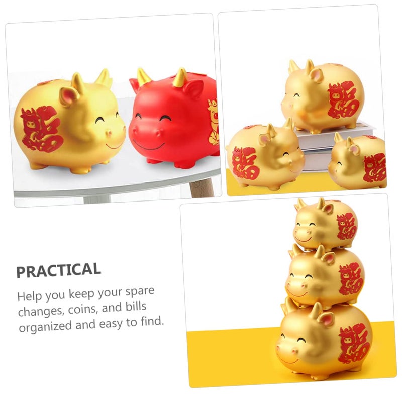 Golden Ox Money Bank Large Capacity Piggy Pot Home Office Decor Savings Box - Image 5