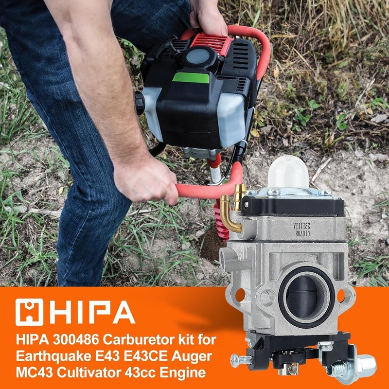 Hipa 300486 Carburetor for Earthquake E43 MC43 WE43 E43CE E43WC 43CC Tiller Carburetor Auger MC43E MC43CE MC43ECE MC43RCE Tiller Cultivator MD43 WE43E WE43CE Edger - Image 2
