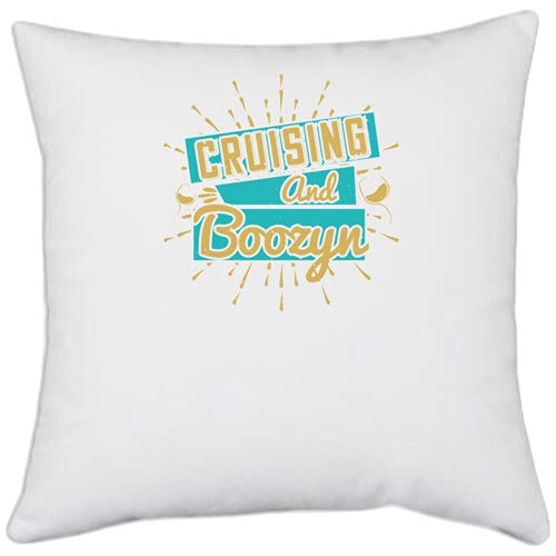 UDNAG White Polyester 'Girls Trip | Cruising and boozyn' Pillow Cover [16 Inch X 16 Inch] - Image 1
