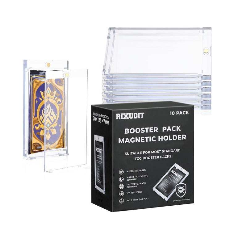 RIXUGIT 10-Pack One Touch Booster-Pack Magnetic-Holders - UV Protection Clear Booster Pack Cases, Fit for Standard Cards Storage and Display, Protect Your Collectible, Sports, and Gaming Cards - Image 1