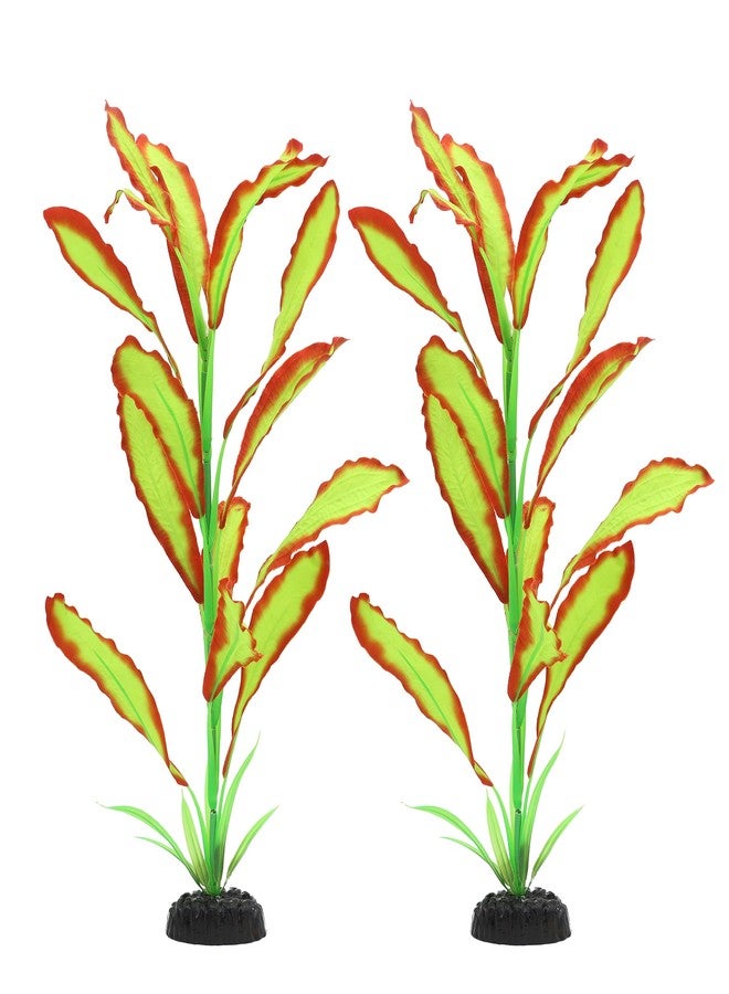 ALEGI Silk Aquarium Plants, 16 Inch Artificial Silk Plants Decorations for Fish Tank,Aquarium Décor Plastic Plants (Light Green with Red, 2 Pack) - Image 1