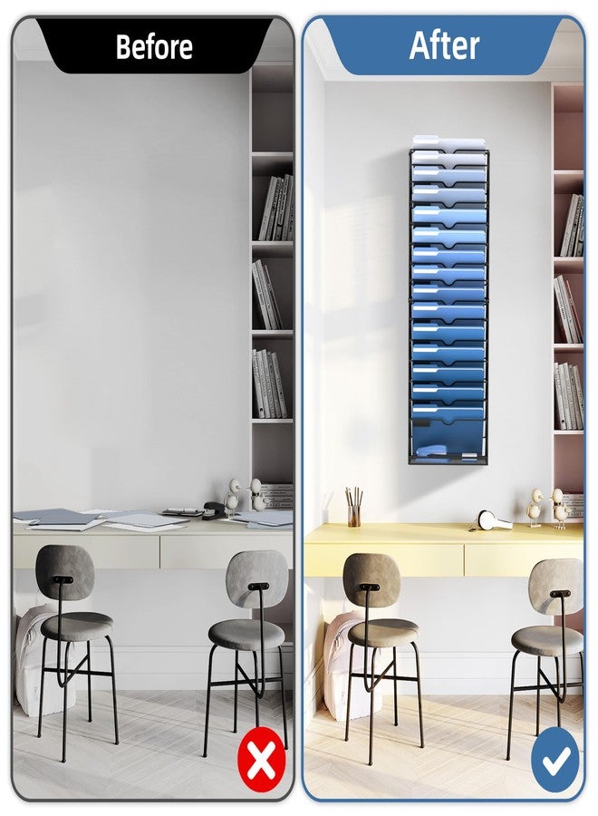 DALTACK Wall File Holder 16 Tier Hanging Wall File Organizer, for Papers Mails Folders Clipboard Magazine Organization for Office Home, Mesh Metal, Assembly Needed, Black - Image 4