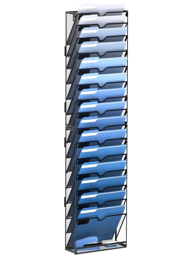 DALTACK Wall File Holder 16 Tier Hanging Wall File Organizer, for Papers Mails Folders Clipboard Magazine Organization for Office Home, Mesh Metal, Assembly Needed, Black - Image 1