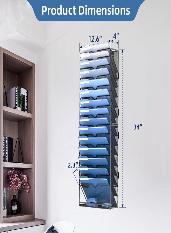 DALTACK Wall File Holder 16 Tier Hanging Wall File Organizer, for Papers Mails Folders Clipboard Magazine Organization for Office Home, Mesh Metal, Assembly Needed, Black - Image 3