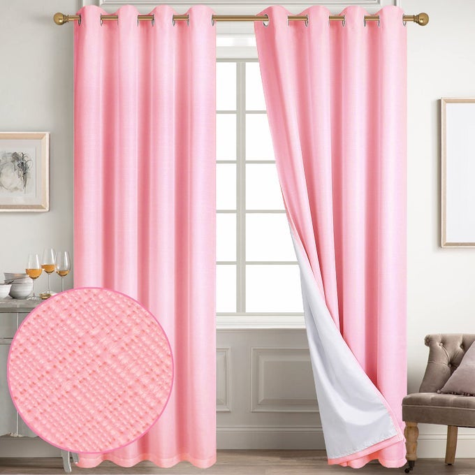 100 BLACKOUT CURTAINS PINK LINEN CURTAINS FOR BEDROOM GROMMET THERMAL INSULATED ROOM DARKENING DRAPES 2 PANELS W52 X L84 INCH