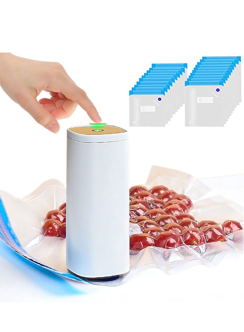 SYOSI Handheld Vacuum Sealer, Portable Automatic Vacuum Pump for Food, Vacuum Sealer with 20Pcs Reusable Food Vacuum Storage Bags for Food Storage and Preservation, Vacuum Storage Fruits and Vegetables  - Image 1