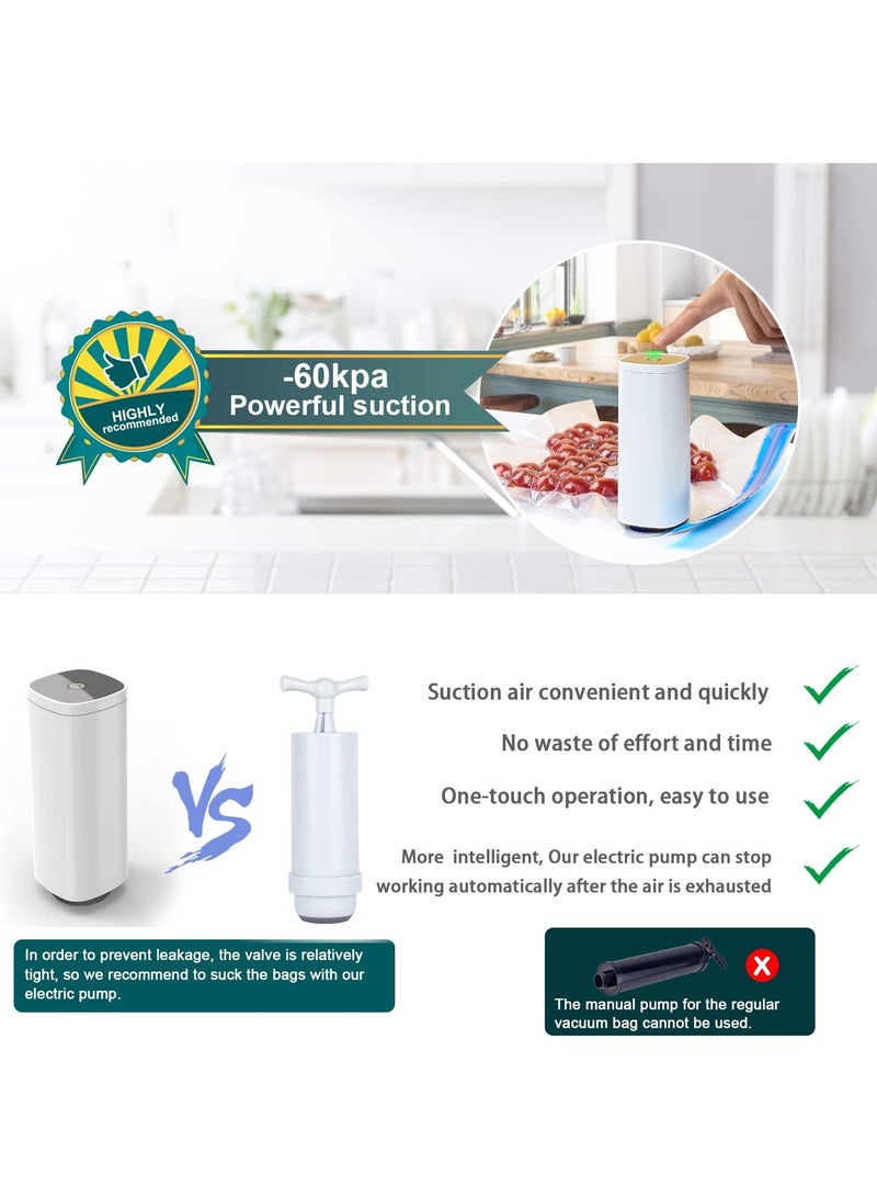 SYOSI Handheld Vacuum Sealer, Portable Automatic Vacuum Pump for Food, Vacuum Sealer with 20Pcs Reusable Food Vacuum Storage Bags for Food Storage and Preservation, Vacuum Storage Fruits and Vegetables  - Image 5