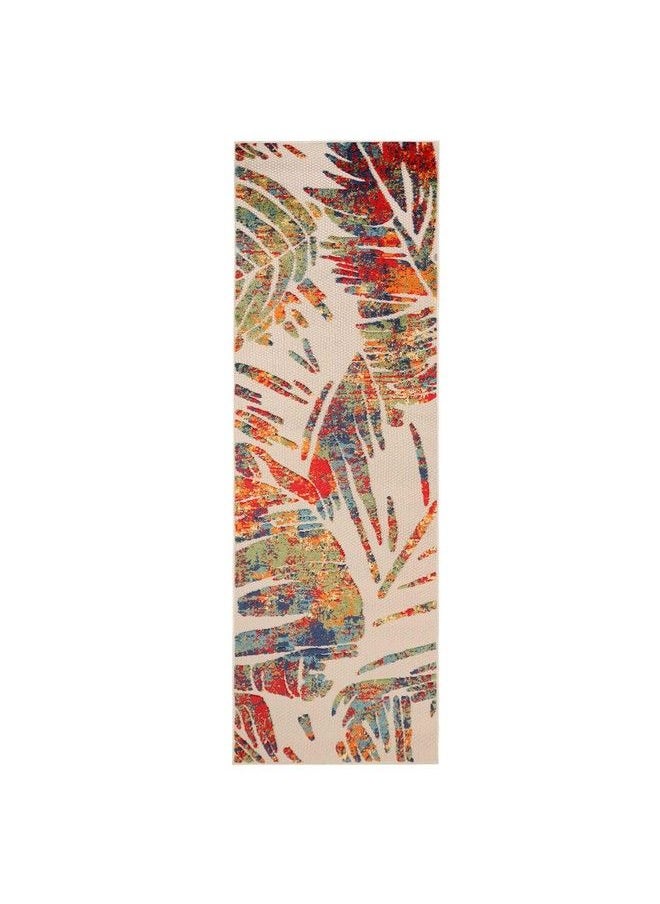 Superior Indoor Outdoor Runner Or Area Rug Floor Cover Perfect Decor For Patio Bedroom Kitchen Living Room Entry Playroom Nursery Tropical Leaves Siesta Collection 2' 3" X 8' Cream  - Image 3