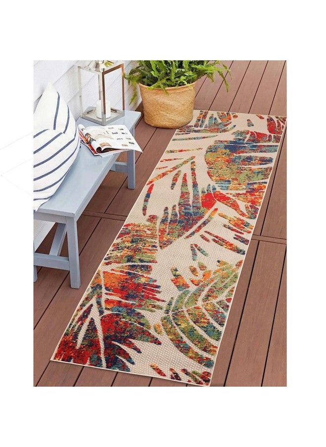 Superior Indoor Outdoor Runner Or Area Rug Floor Cover Perfect Decor For Patio Bedroom Kitchen Living Room Entry Playroom Nursery Tropical Leaves Siesta Collection 2' 3" X 8' Cream  - Image 2
