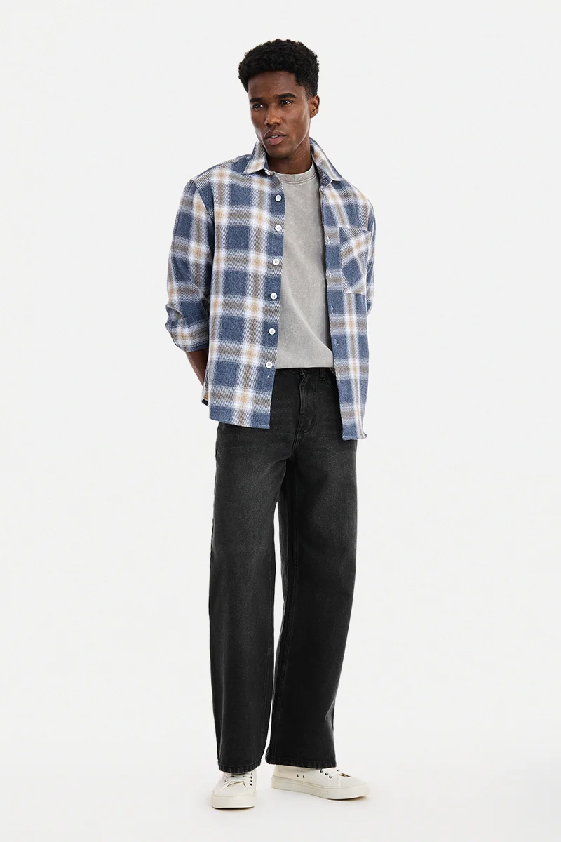 SNITCH Black Solid Wide Leg Streetwear Jeans