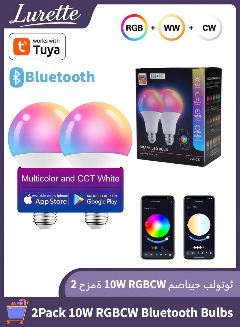 Lurette 10W E27 Base Smart Bulb, Bluetooth Connection, Remote Control, Tuya Smart App Control, 800LM Color Changing LED Bulb, 16 million color adjustments (2 Pack) - Image 1