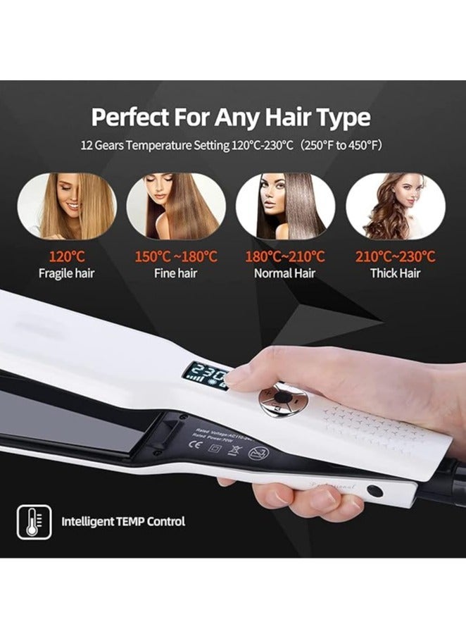 Women's Hair Straightener Wide Board, Ceramic Hairstylist, 12 Speed Adjustable Flat Iron LED Display Dual Voltage Hair Styler, Quick Heating Hair Styling Tool - Image 3