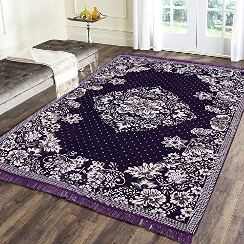 Braids Premium Chennille Living Room Rectangular Carpet,Area Rug,Durries- 4.5 Ft X 6 Feet,Multicolor (Blue) - Image 1
