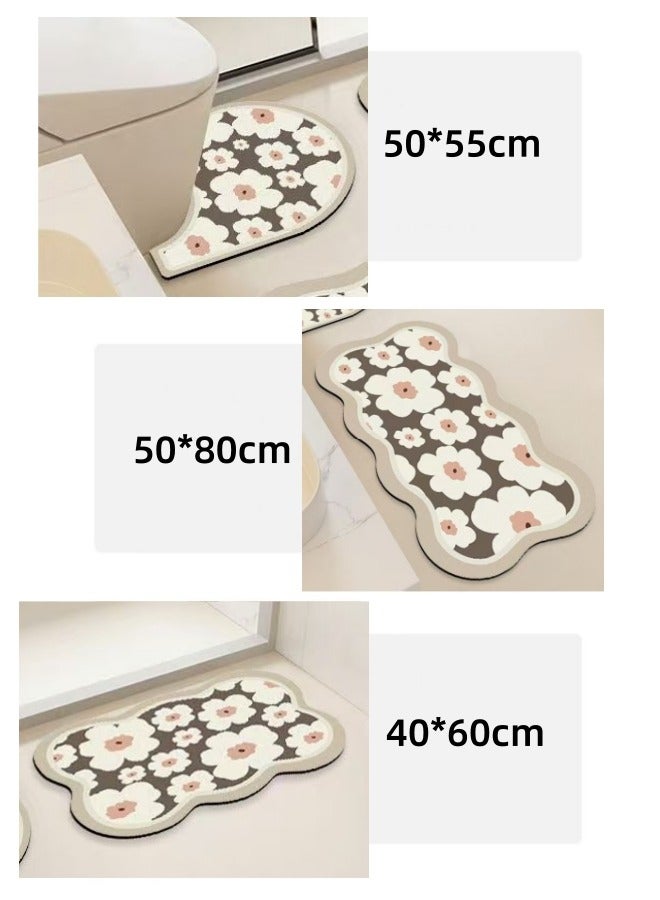 Aikenn 3 Pieces Bathroom Mats,Ultra Soft Non Slip Toilet Bath Mat Set, Soft Comfortable Bath Mat,U-Shaped Toilet Rug Area Rug Set, Non-Slip Water Absorption Quick Drying Bath Rug, Home Decor Accessories,3-Pack(Flower) - Image 2