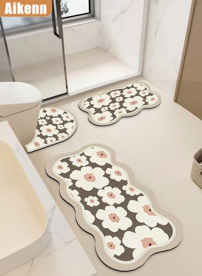 Aikenn 3 Pieces Bathroom Mats,Ultra Soft Non Slip Toilet Bath Mat Set, Soft Comfortable Bath Mat,U-Shaped Toilet Rug Area Rug Set, Non-Slip Water Absorption Quick Drying Bath Rug, Home Decor Accessories,3-Pack(Flower) - Image 1