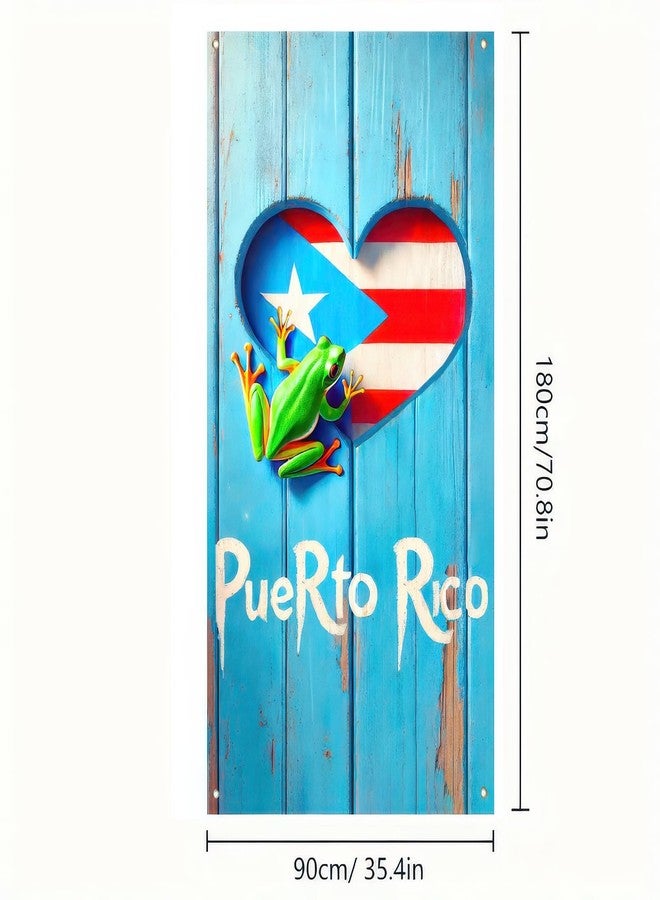 BlissYard Puerto Rico Flags Frog Door Cover Banner 71x35 Inch Puerto Rican Flag Frog Heart Door Cover Backdrop Porch Front Door Cover Background for Outdoor Decor Supplies Home Party Holiday - Image 4