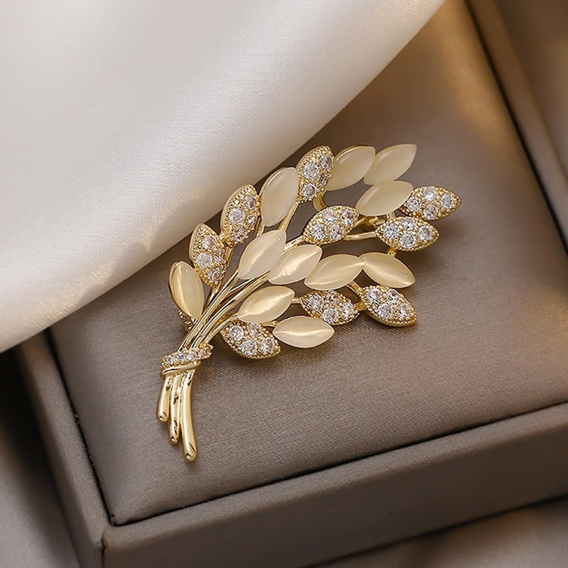 HANNEA® Crystal Opal Saree Brooch for Women Girls, Rhinestone Brooches Elegant Golden Alloy Lapel Pin Brooch for Suit, Dress, Scarf, Shawl - Ladies Jewelry Gift - Image 4