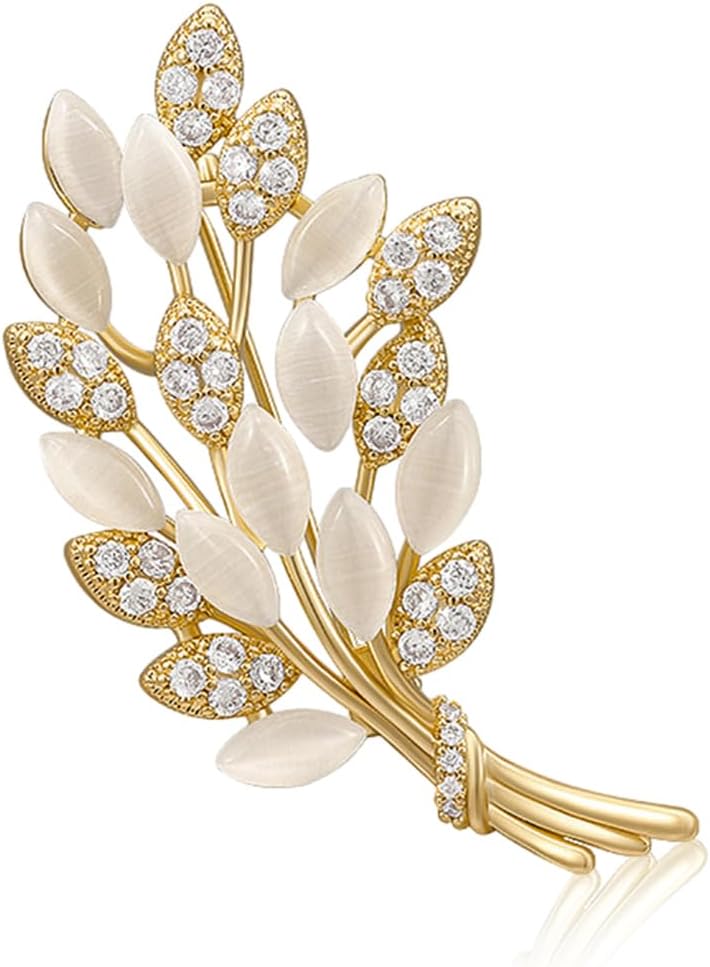 HANNEA® Crystal Opal Saree Brooch for Women Girls, Rhinestone Brooches Elegant Golden Alloy Lapel Pin Brooch for Suit, Dress, Scarf, Shawl - Ladies Jewelry Gift - Image 1