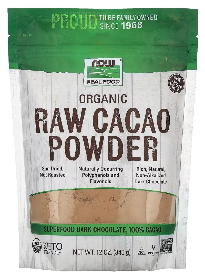 ناو Real Food، مسحوق الكاكاو الخام العضوي، ‏12 أونصة 340 جم - Image 1