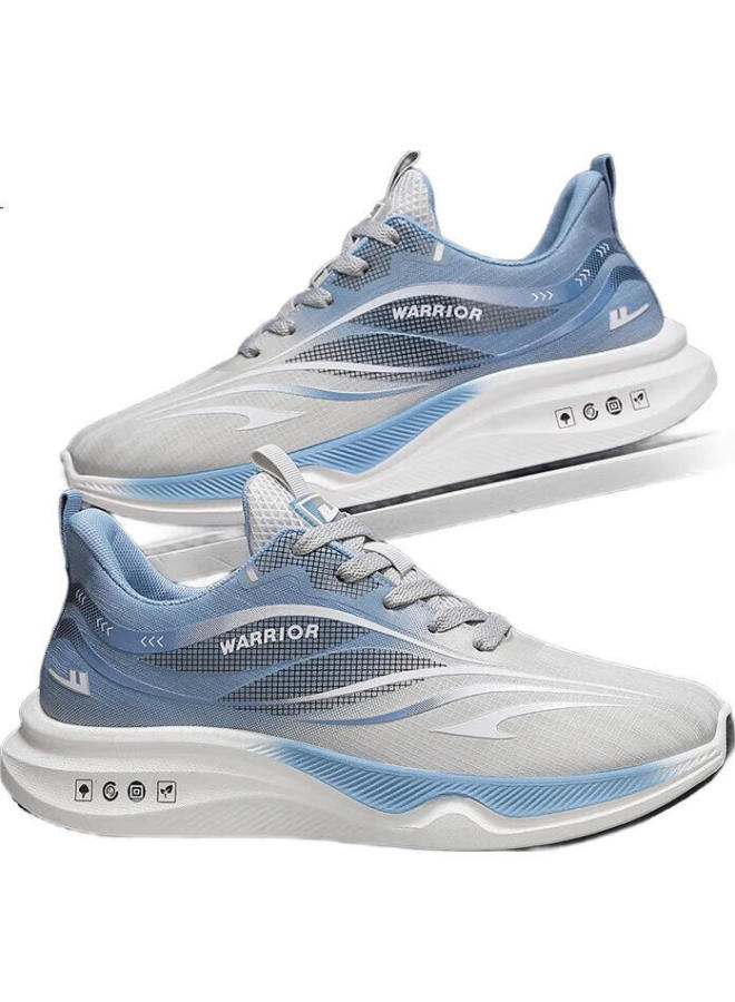 Pull Back Warrior Men'S Soft Sole Sports Shoes Lightweight Versatile Breathable Casual Leather Running Shoes Grey Blue-G892C-1 Size 42 - Image 2