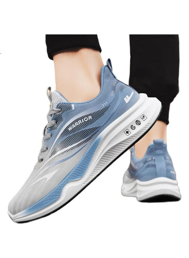 Pull Back Warrior Men'S Soft Sole Sports Shoes Lightweight Versatile Breathable Casual Leather Running Shoes Grey Blue-G892C-1 Size 42 - Image 1