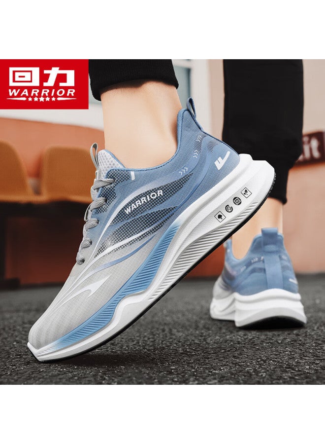 Pull Back Warrior Men's Soft Sole Sports Shoes Lightweight Versatile Breathable Casual Leather Running Shoes Grey Blue-g892c-1 Size 42 - Image 1