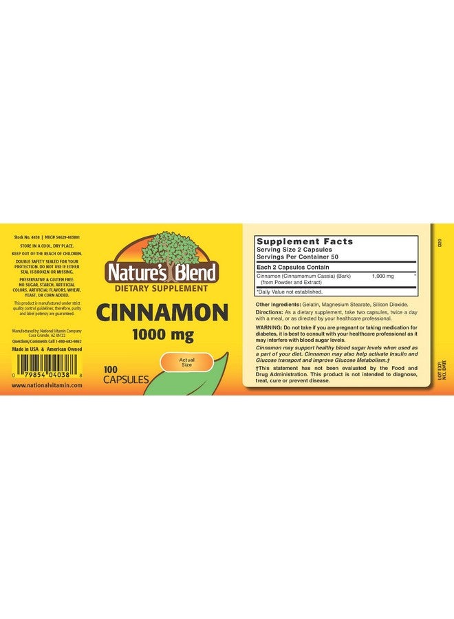 Nature's Blend Cinnamon 1,000 mg 100 Caps - Image 2