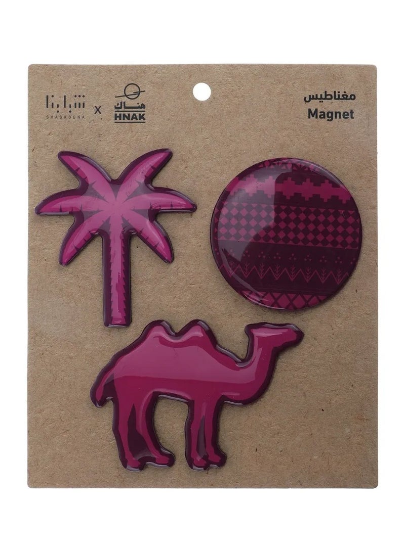 SHABABUNA x HNAK Fridge Magnet Set by Shababuna X Hnak, decorated with designs that reflect Saudi culture and inspired by Saudi landmarks | High Quality and Long Lasting | made in Saudi Arabia - 3 pieces - PCC-1  - Image 1