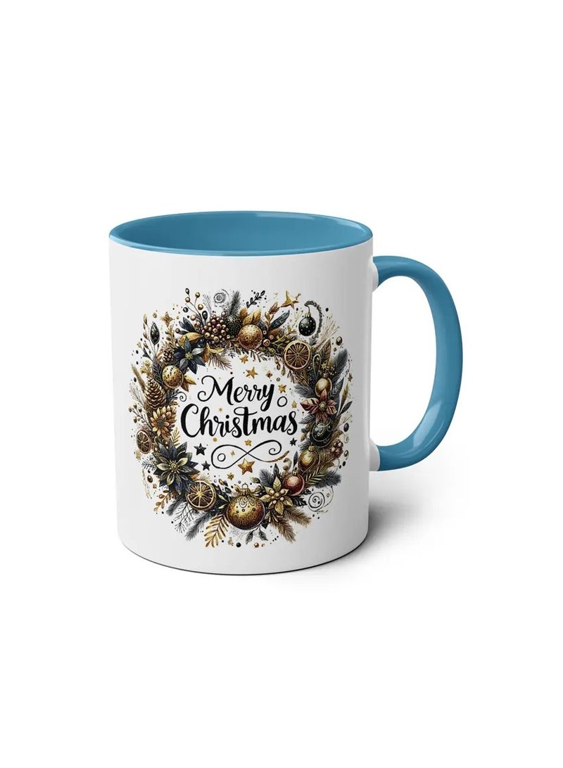 RYN 1pc 11OZ Ceramic Merry Christmas Coffee Mug - Double-Sided Printed Holiday Cup, Festive Gift for Men & Women, Ideal for Office, Dorm, School - Seasonal Tea & Coffee Mug N/Blue - Image 1