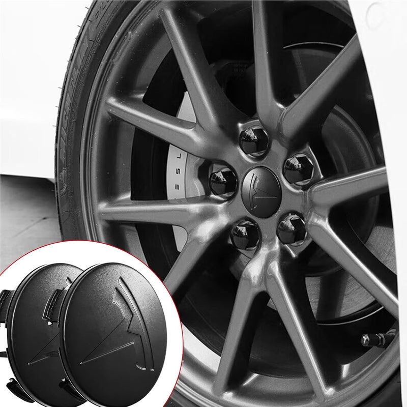 Knomix 4 Pack Exterior Decoration Wheel Center Cover for Tesla Model 3 Model Y,56mm Hubcaps Wheel Rim Cover Tesla Center Caps Hubcaps+20 Black Lug Nut Covers (Matte Black+Matte Black Emblem) - Image 5
