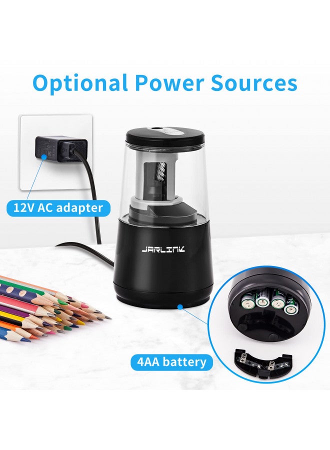 JARLINK Electric Pencil Sharpener, Heavy-duty Helical Blade to Fast Sharpen, Auto Stop for No.2/Colored Pencils(6-8mm), USB/Battery Operated in School Classroom/Office/Home (Black) - Image 2