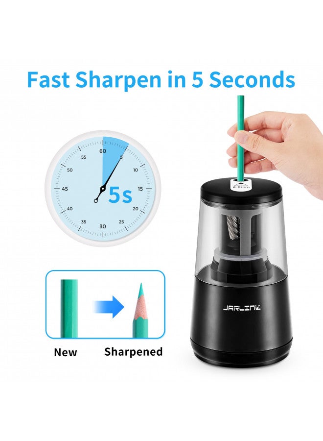 JARLINK Electric Pencil Sharpener, Heavy-duty Helical Blade to Fast Sharpen, Auto Stop for No.2/Colored Pencils(6-8mm), USB/Battery Operated in School Classroom/Office/Home (Black) - Image 1