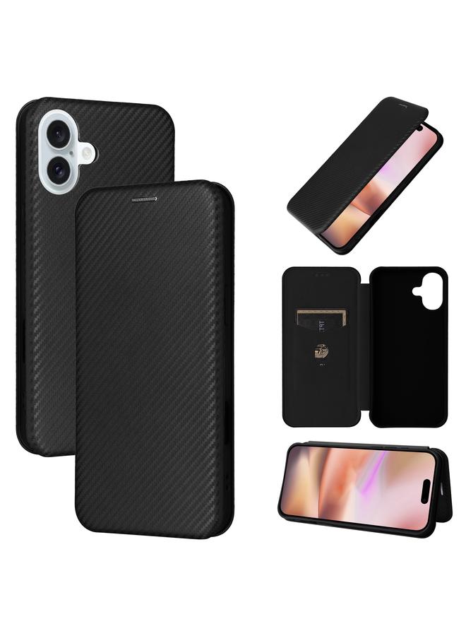 اس-توب جراب هاتف iPhone 16 مصنوع من ألياف الكربون والجلد القابل للطي - Image 1