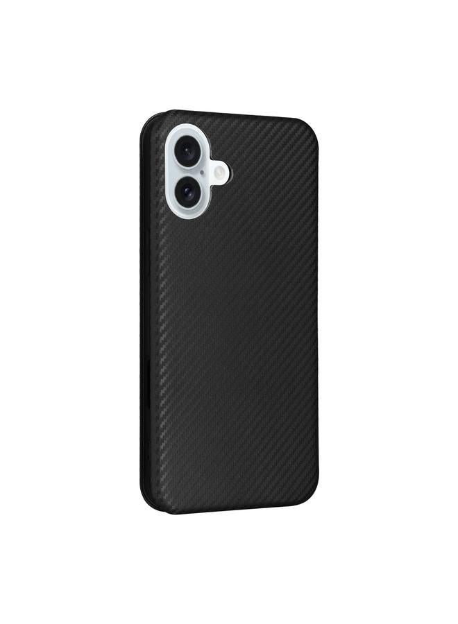 اس-توب جراب هاتف iPhone 16 مصنوع من ألياف الكربون والجلد القابل للطي - Image 3
