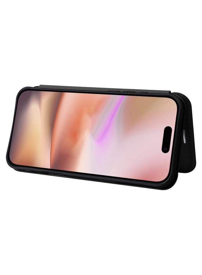 اس-توب جراب هاتف iPhone 16 مصنوع من ألياف الكربون والجلد القابل للطي - Image 5