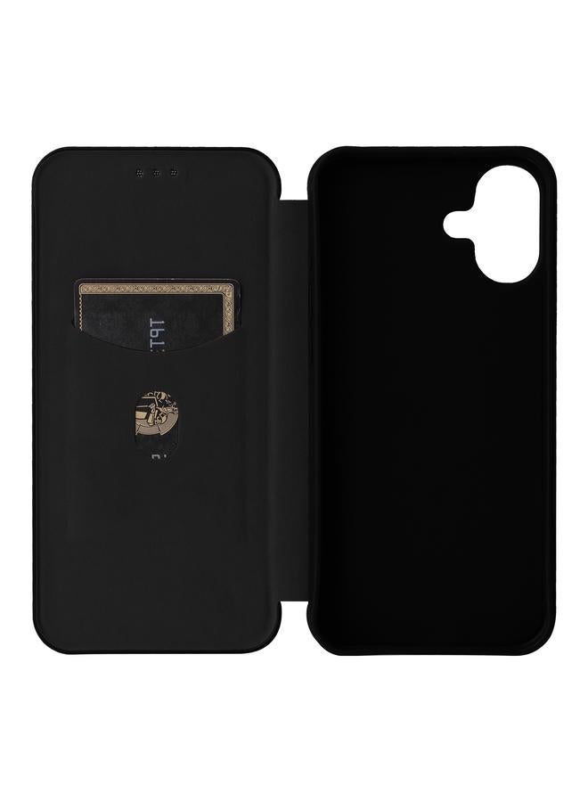 اس-توب جراب هاتف iPhone 16 مصنوع من ألياف الكربون والجلد القابل للطي - Image 4