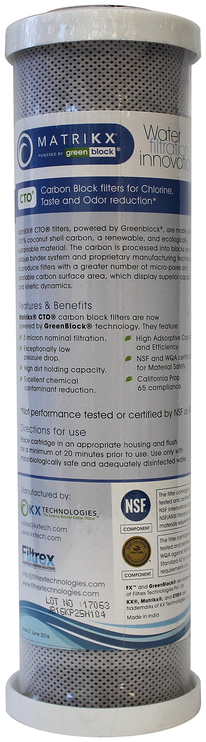 MATRIKX KX 32-250-10-GREEN | 10" CTO Carbon Block Water Filters for Chlorine Taste and Odor reduction | KX MatriKX Powered by GREENBLOCK | Replaces 32-250-125-975 - Image 1