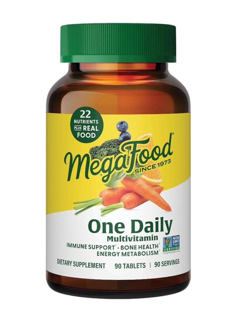 MegaFood One Daily Multivitamin Immune support,Energy metabolism,Bone health with 21 essentail nutrients plus real food - 90 Tablets / 90 servings - Image 1