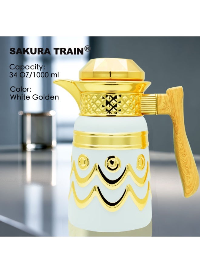 Sakura Train 1000ML Purely Handmade Enamel Drip Glue Process Luxury Thermal Coffee Carafe Insulated Stainless Steel Vacuum Coffee Carafe for Hot Liquids, Turkish Middle Eastern Stainless Steel Teapot Coffee Pot for Women, Men, Adults, Guests or Party - Best Gift Idea - Image 1