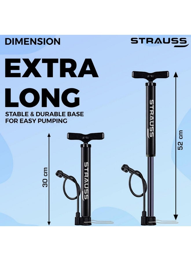 Strauss Bicycle Air Pump with Needle & Dual Valve | 30 CM Long | Portable Pump with 2 Modes, Ideal for Inflating Bicycle, Swimming Rings | Sturdy Base & Ergonomic Handle, (Black) - Image 2
