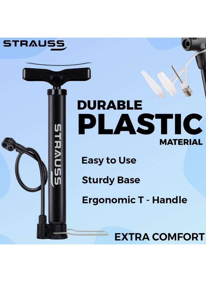 Strauss Bicycle Air Pump with Needle & Dual Valve | 30 CM Long | Portable Pump with 2 Modes, Ideal for Inflating Bicycle, Swimming Rings | Sturdy Base & Ergonomic Handle, (Black) - Image 3