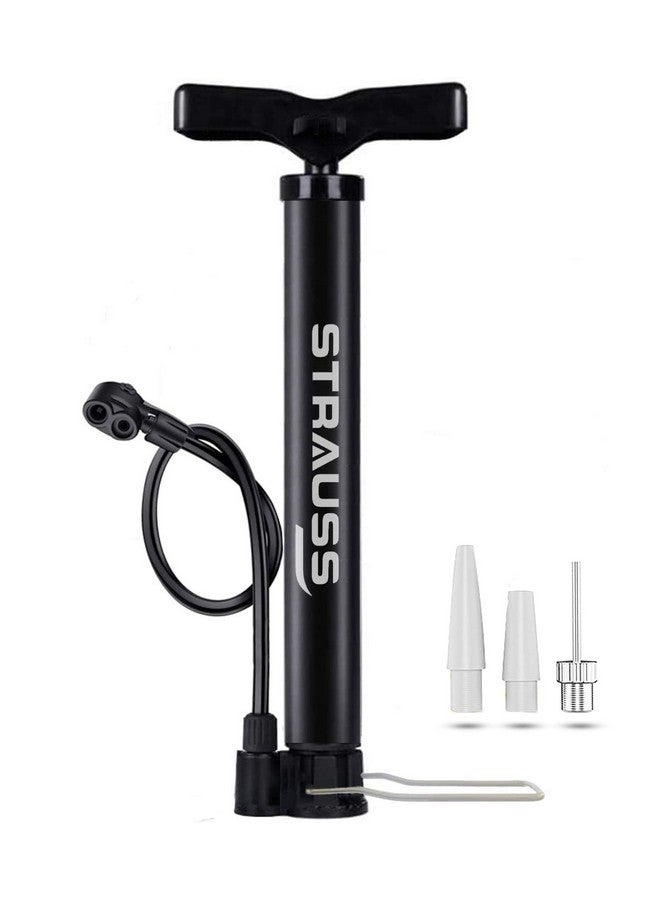 Strauss Bicycle Air Pump with Needle & Dual Valve | 30 CM Long | Portable Pump with 2 Modes, Ideal for Inflating Bicycle, Swimming Rings | Sturdy Base & Ergonomic Handle, (Black) - Image 1