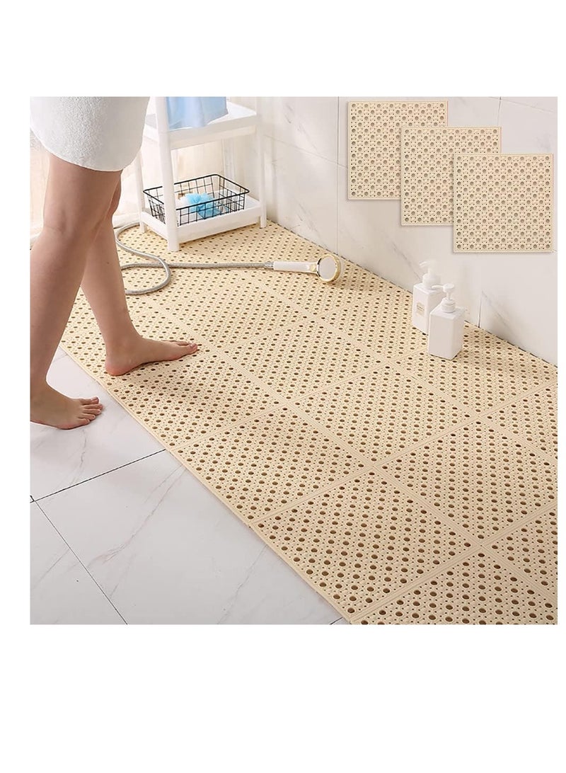 12PCS Bath Mat, Non Slip Shower Mat, Bathroom Mats Bathroom Rugs, Interlocking Soft PVC Floor Mats, DIY Floor Mat with Drain Holes for Home Kitchen Bathroom Shower Pool Balcony (A-Light Yellow) - Image 1