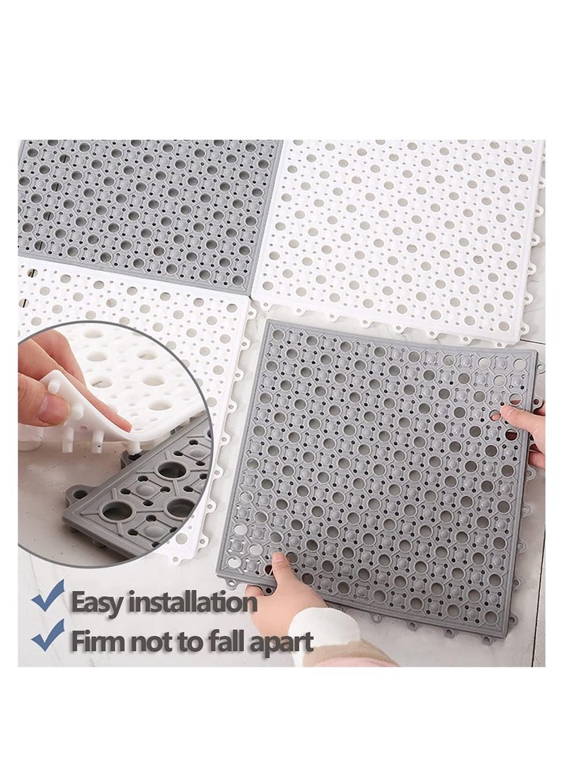 12PCS Bath Mat, Non Slip Shower Mat, Bathroom Mats Bathroom Rugs, Interlocking Soft PVC Floor Mats, DIY Floor Mat with Drain Holes for Home Kitchen Bathroom Shower Pool Balcony (A-Light Yellow) - Image 4