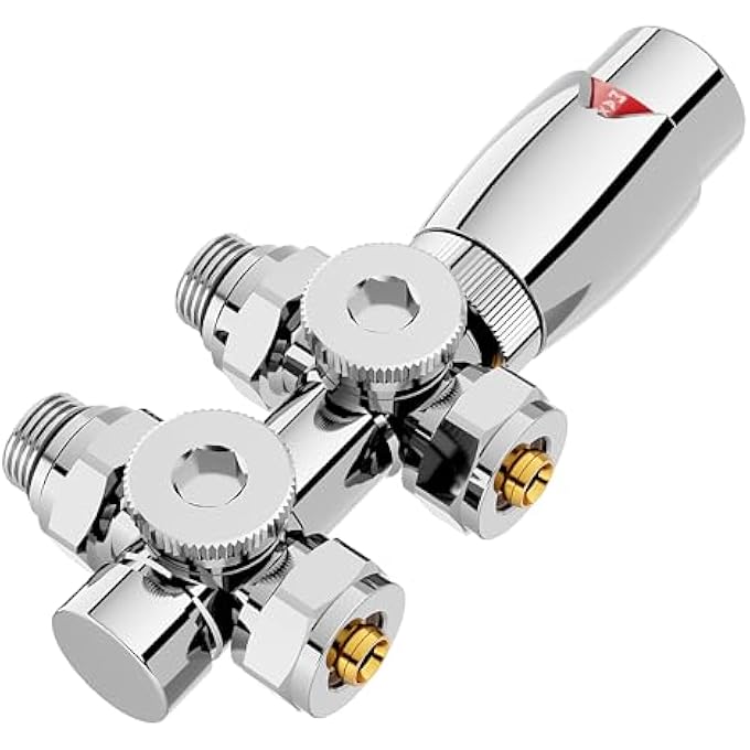 MULTIBLOCK SET FOR RADIATOR CONNECTION FITTING WITH THERMOSTAT, TAP BLOCK RADIATOR VALVE CORNER AND PASSAGE SHAPE, RADIATOR VALVE FOR BATHROOM RADIATORS, HEATING ACCESSORIES, CHROME, G1/2 - Image 2