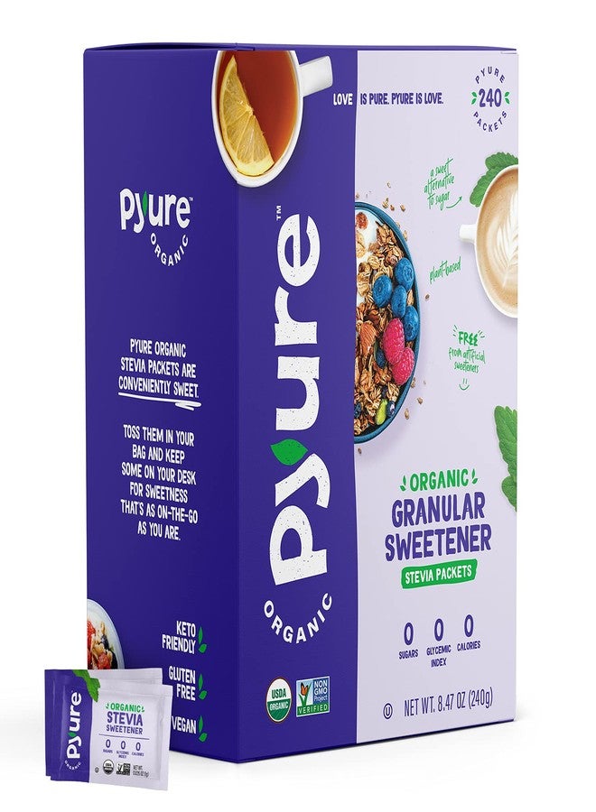 Pyure Organic Stevia Packets | Zero Calorie Sweetener for Coffee, and Baking | Granulated Stevia Sugar Substitute | Plant-Based, Keto, Diabetic & Paleo Friendly | USDA Organic, Non-GMO | 240 Packets - Image 1