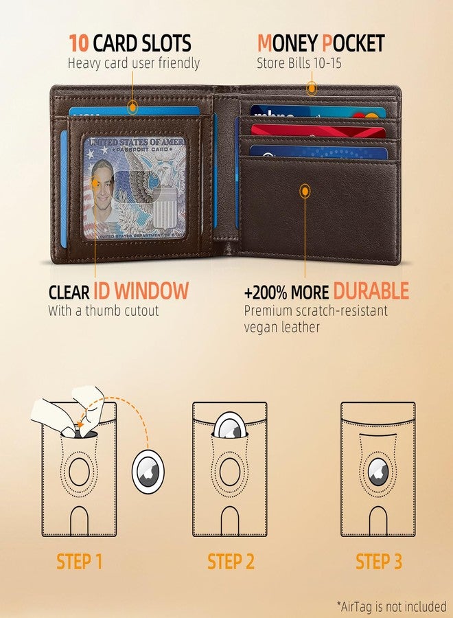 RUNBOX AirTag-Wallet-Mens-Slim-RFID Blocking Wallets Leather with Bill Compartment Air Tag Bifold Card Holder Wallet Gifts for Men Dad - Image 2